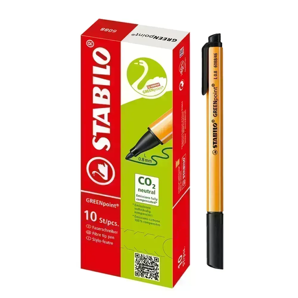Rotulador, Green Point, Punta 0.8 mm, Negro, Caja x 10 Unds.