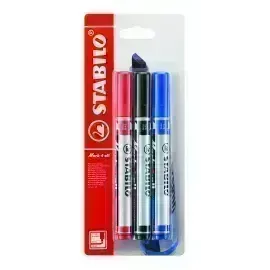 Marc. Permanente, Mark-4-all, Punta Biselada, 1.0-4.0 mm, Blister x 3 Unds. Azul, Negro, Rojo