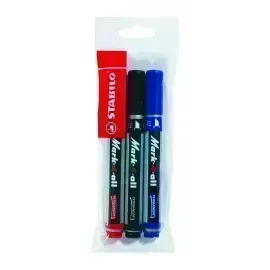 Marc. Permanente, Mark-4-all, Punta Biselada, 1.0-4.0 mm, Pack x 3 Unds. Azul, Negro, Rojo