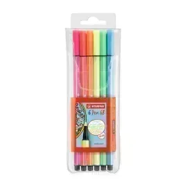 Marcador, Pen 68, Punta 1.0 mm, Estuche x 6 Unds. 6 Colores Neón Surtidos