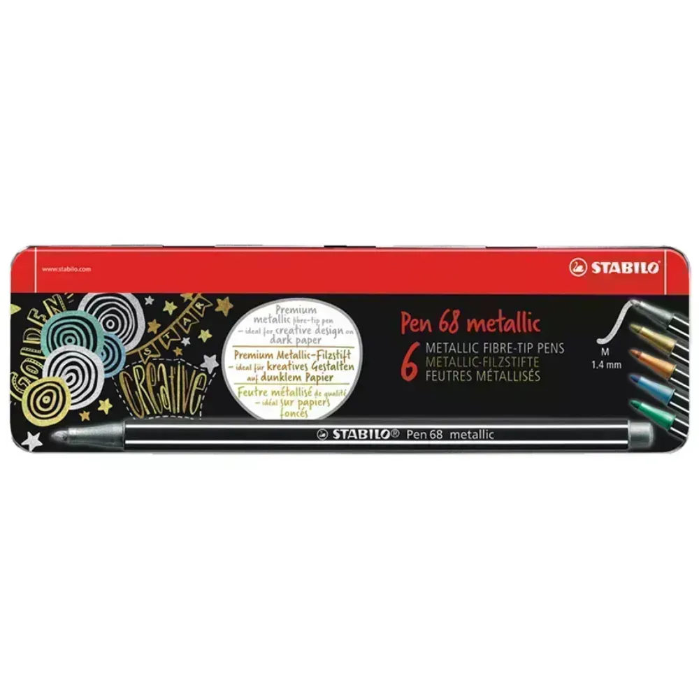 Marcador, Pen 68 Metallic, Punta 1.4 mm, Caja Met x 6 Unds. 6 Colores Metálicos Surtidos