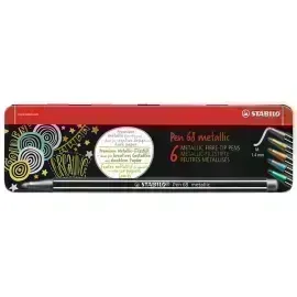 Marcador, Pen 68 Metallic, Punta 1.4 mm, Caja Met x 6 Unds. 6 Colores Metálicos Surtidos