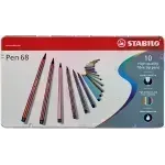 Marcador, Pen 68, Punta 1.0 mm, Caja Metal x 10 Unds. 10 Colores Surtidos