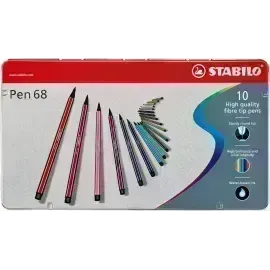 Marcador, Pen 68, Punta 1.0 mm, Caja Metal x 10 Unds. 10 Colores Surtidos