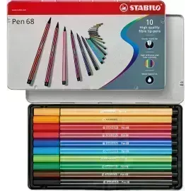 Marcador, Pen 68, Punta 1.0 mm, Caja Metal x 10 Unds. 10 Colores Surtidos