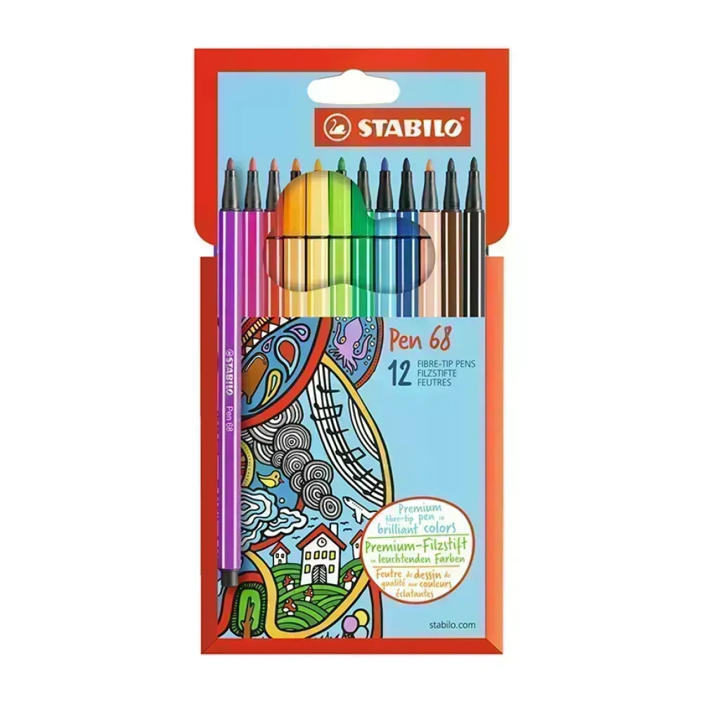 Marcador, Pen 68, Punta 1.0 mm, Estuche x 12 Unds. 12 Colores Surtidos