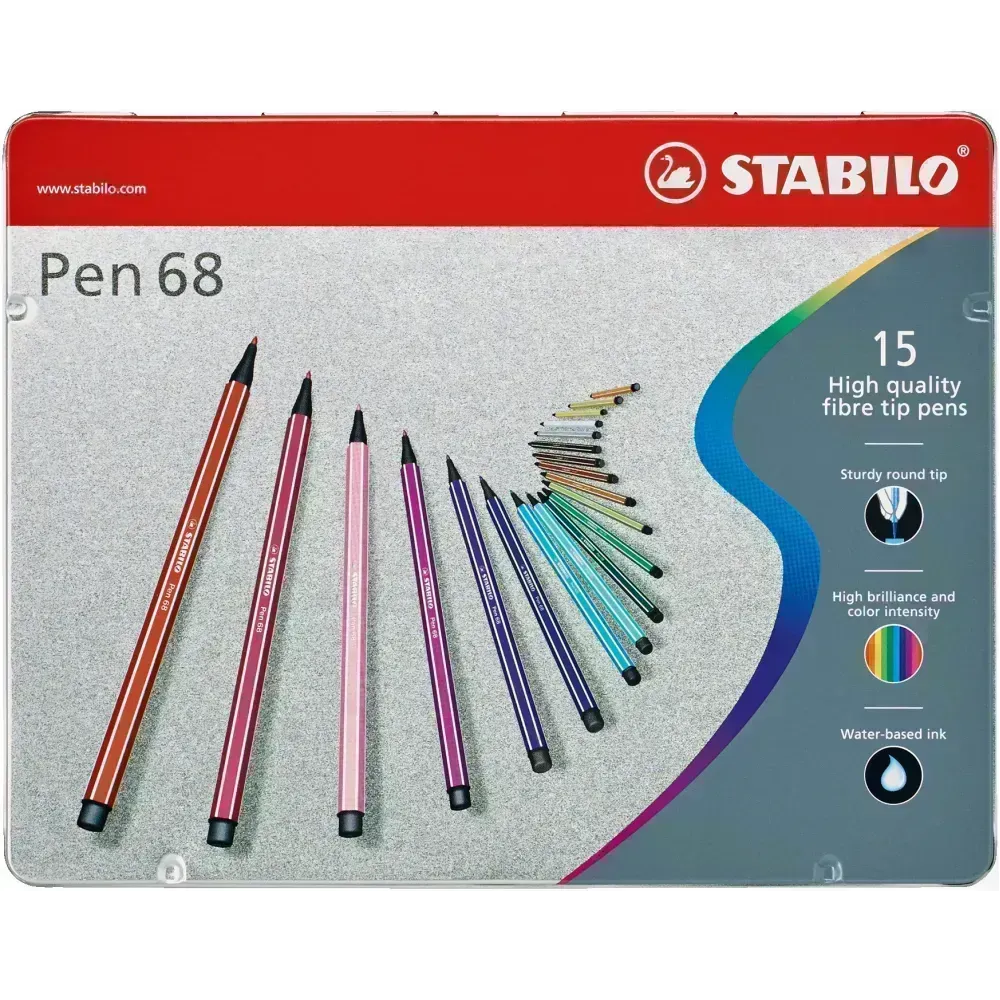Marcador, Pen 68, Punta 1.0 mm, Caja Metal x 15 Unds. 15 Colores Surtidos