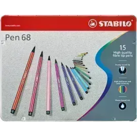 Marcador, Pen 68, Punta 1.0 mm, Caja Metal x 15 Unds. 15 Colores Surtidos
