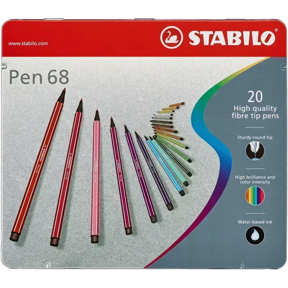 Marcador, Pen 68, Punta 1.0 mm, Caja Metal x 20 Unds. 20 Colores Surtidos
