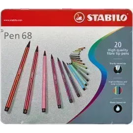 Marcador, Pen 68, Punta 1.0 mm, Caja Metal x 20 Unds. 20 Colores Surtidos