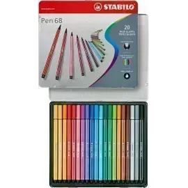 Marcador, Pen 68, Punta 1.0 mm, Caja Metal x 20 Unds. 20 Colores Surtidos