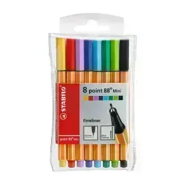 Micropunta/Felpa, Point 88 Mini, Punta Fina 0.4 mm, Estuche x 8. 8 Colores Básicos Surtidos