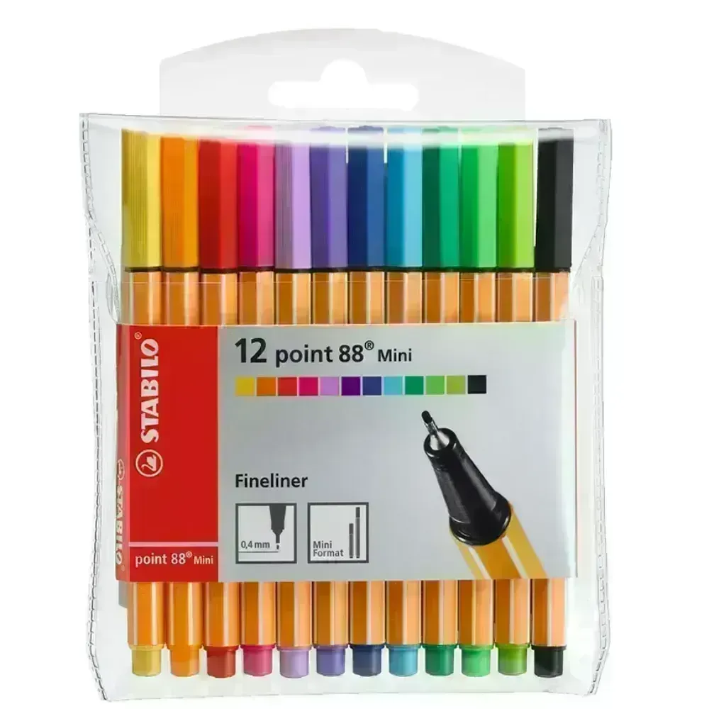 Micropunta/Felpa, Point 88 Mini, Punta Fina 0.4 mm, Estuche x 12. 12 Colores Surtidos