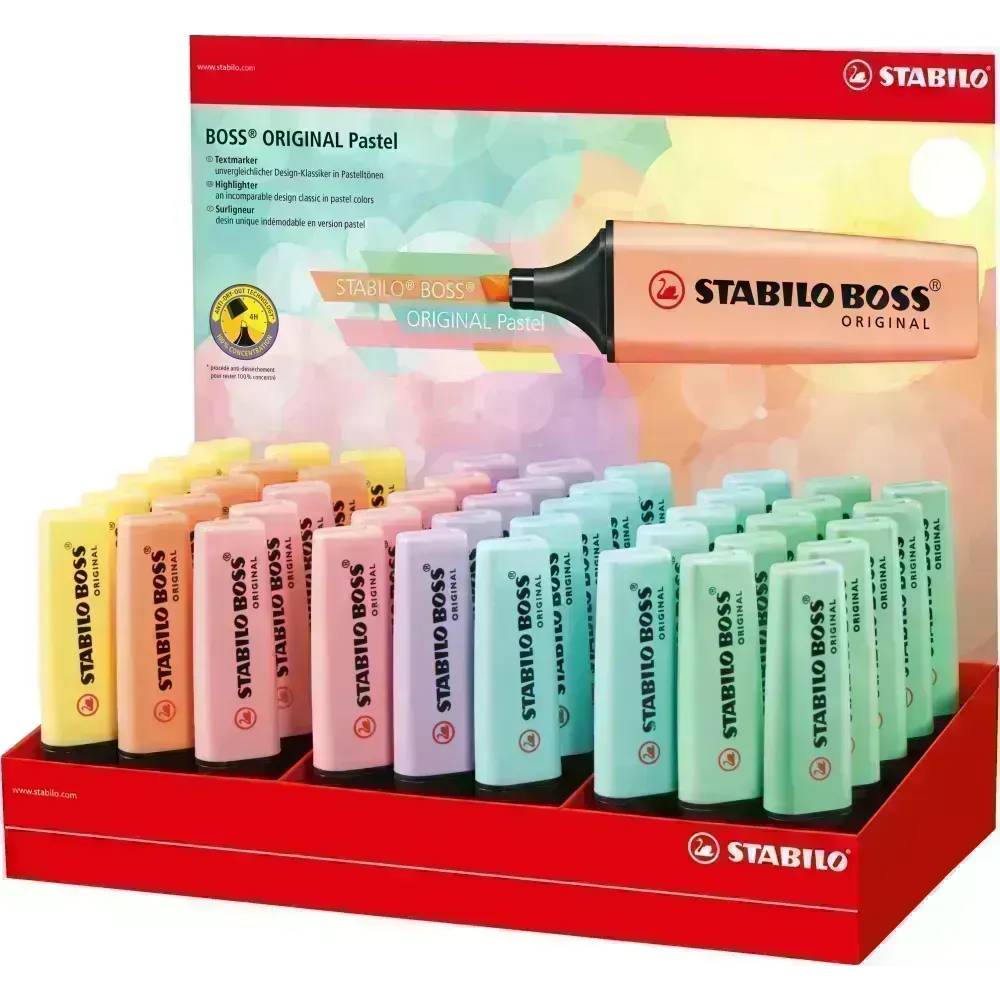 Resaltador, Boss, Punta Biselada 2.0-5.0 mm, Colores Pastel, Exh x 45 Unds. 6 Colores Surtidos.