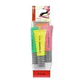 Resaltador, Neon, Punta Biselada 2.0-5.0 mm, Colores Fluo, Estuche x 4 Unds. Colores Surtidos