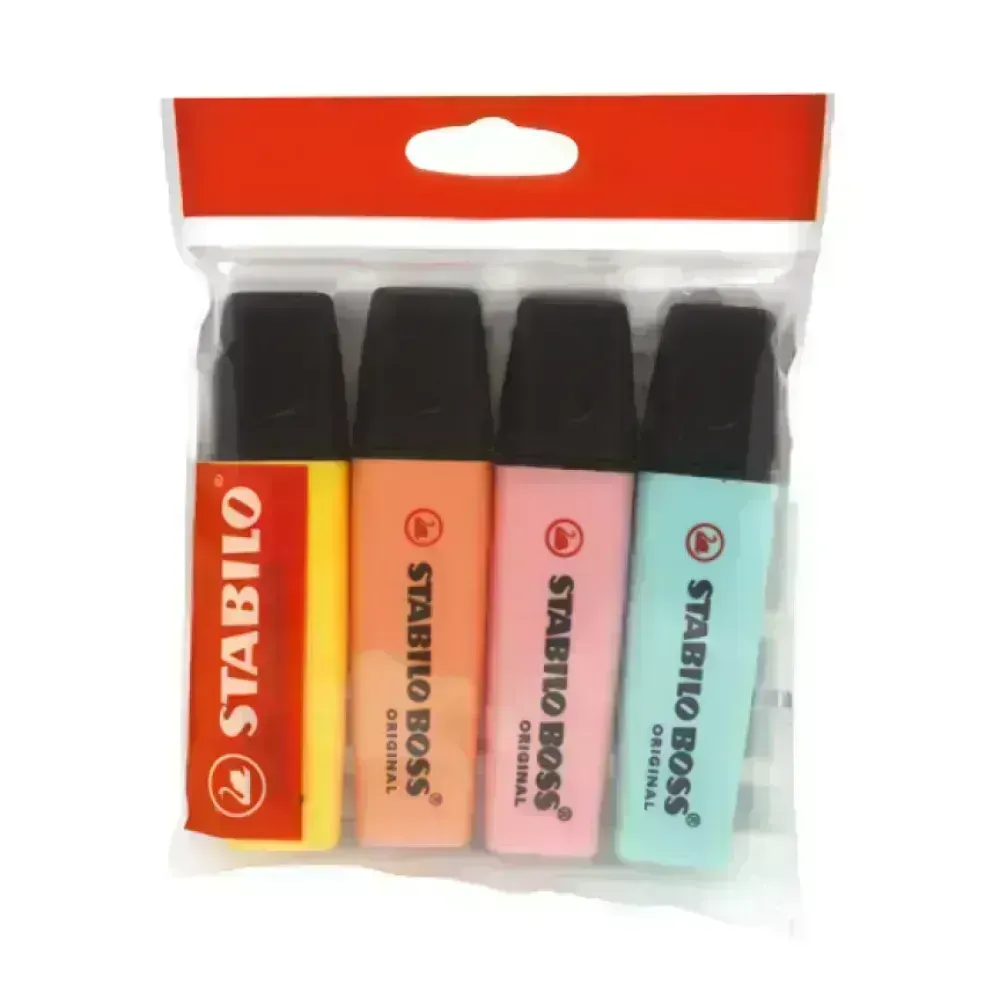 Resaltador, Boss, Punta Biselada 2.0-5.0 mm, Colores Pastel, Pack x 4 Unds. Colores Surtidos.