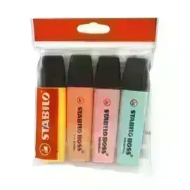 Resaltador, Boss, Punta Biselada 2.0-5.0 mm, Colores Pastel, Pack x 4 Unds. Colores Surtidos.