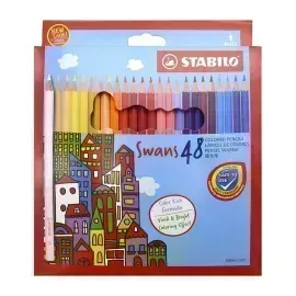 Lápices de Color, Largos, Swans (Diseño Jóvenes-Adultos), Cuerpo Hexagonal, Mina 2.5 mm, Estuche x 48 Colores. 