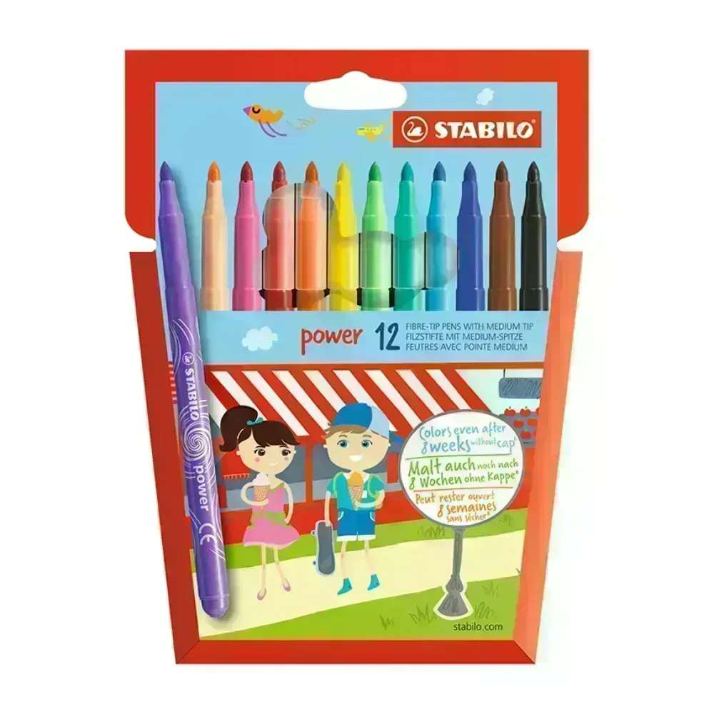 Marcador, Power, Punta M (2.0 mm). Estuche x 12 Unds. 12 Colores Surtidos