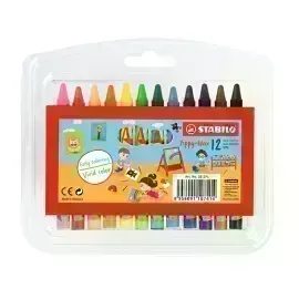 Crayones de Cera, Yippy Wax, Cuerpo Circular, 7 mm, en Estuche Plástico x 12 Unds. 12 Colores Surtidos.