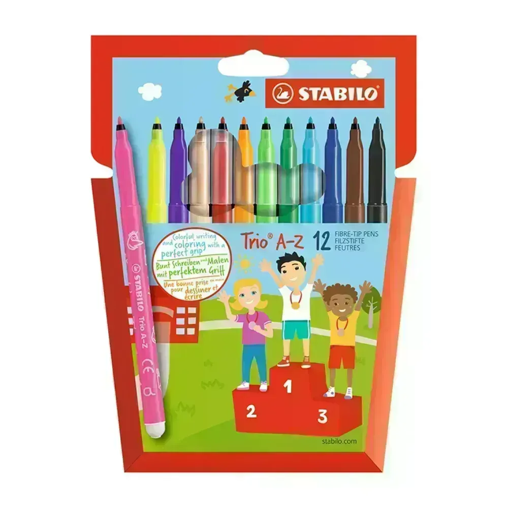 Marcador, Trio A-Z, Punta F (0.7 mm). Estuche x 12 Unds. 12 Colores Surtidos