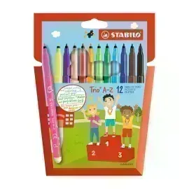 Marcador, Trio A-Z, Punta F (0.7 mm). Estuche x 12 Unds. 12 Colores Surtidos