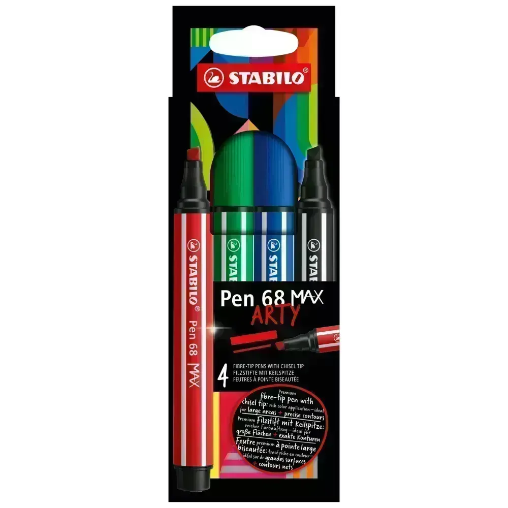 Marcador, Pen 68 Max, Punta 1.0 - 5.0 mm, Estuche ARTY x 4 Unds. 4 Colores Básicos Surtidos