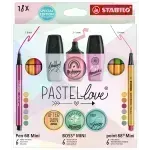 Set Pastellove - 18 pcs., Mini Point 88 x 6 Und. + Mini Pen 68 x 6 Und. + Mini Boss x 6 Und., Colores Pastel Surt., Set.