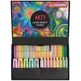 Set Estuche ARTY Creativo - 50 pcs., Boss x 5 Und + Woody x 9 Und + Aquacolor x 12 Und. + Point 88 x 12 Und + Pen 68 x 12 Und., Set.