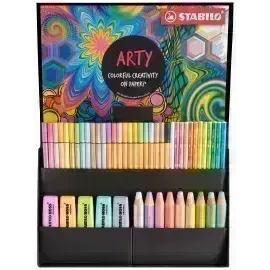 Set Estuche ARTY Creativo - 50 pcs., Boss x 5 Und + Woody x 9 Und + Aquacolor x 12 Und. + Point 88 x 12 Und + Pen 68 x 12 Und., Set.