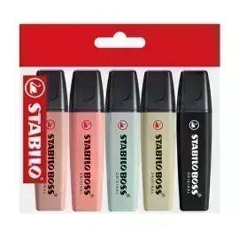 Resaltador, Boss, Punta Biselada 2.0-5.0 mm, Colores de Naturaleza, Pack x 5 Unds. Col. Surtidos