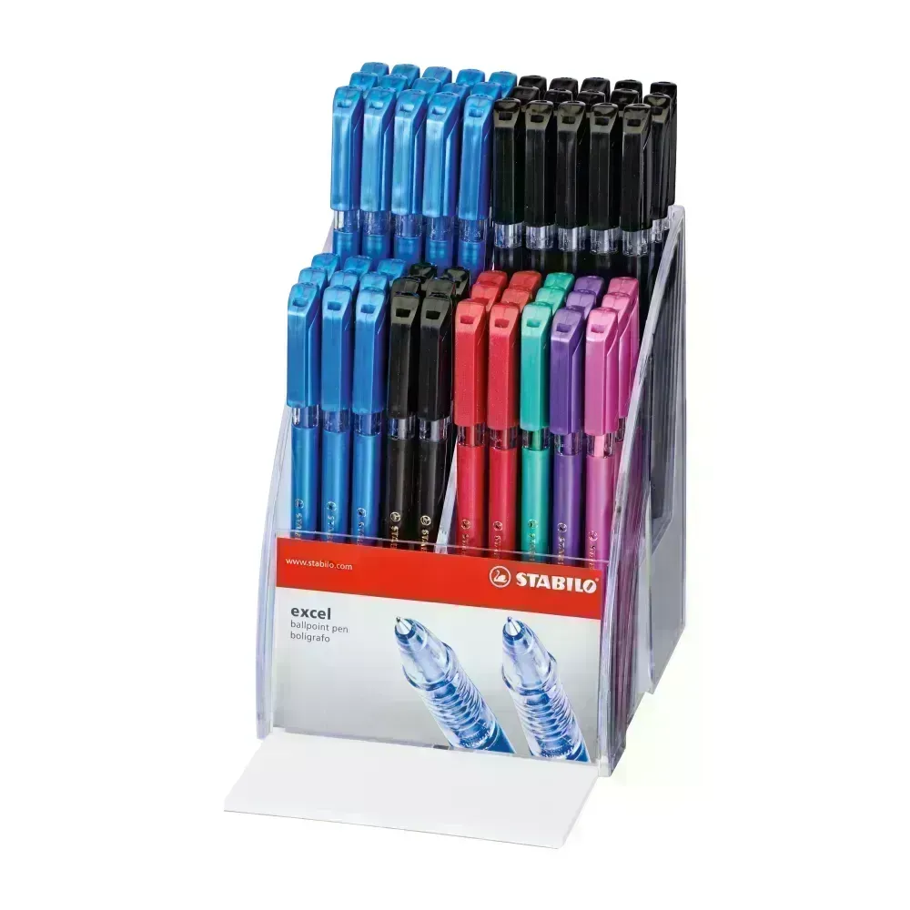 Bolígrafo, Excel 828, Punta Fina 0.38 mm, cuerpo opaco, Exh x 72 Unds. 6 Colores Surtidos