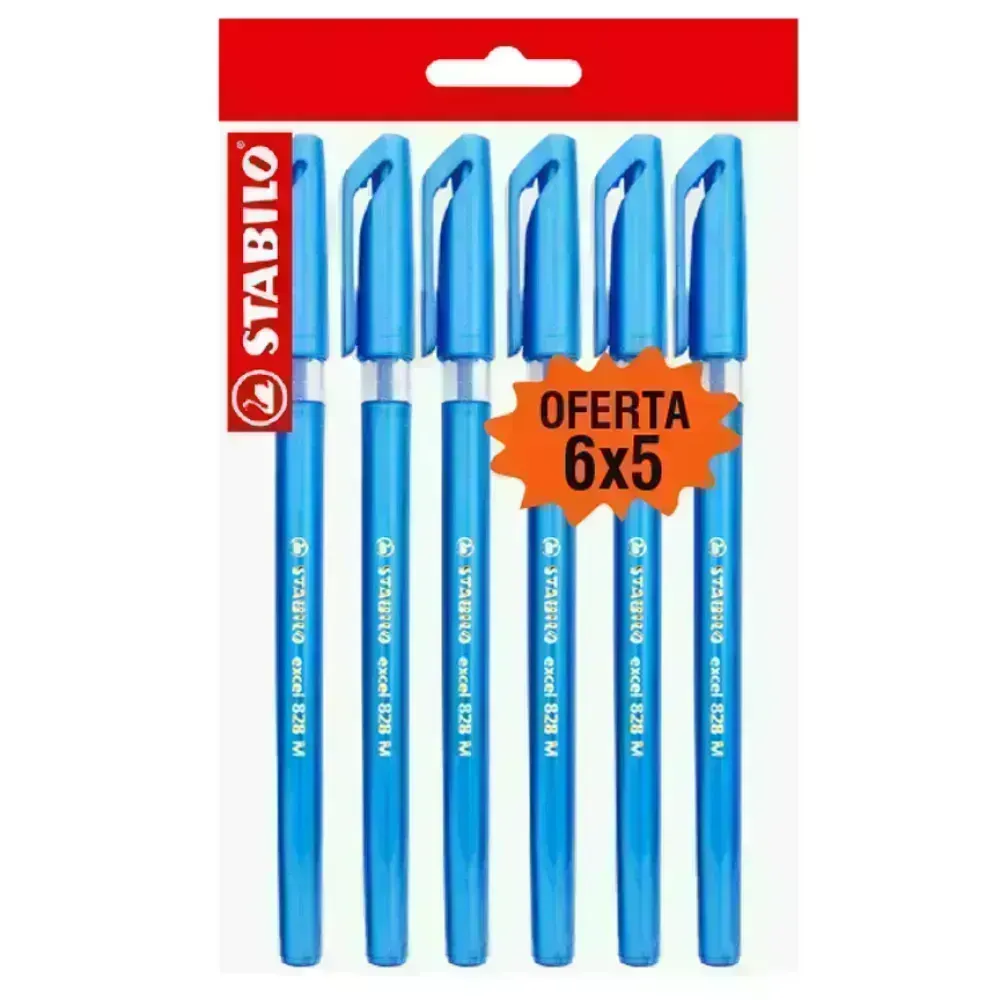 Bolígrafo, Excel 828, Punta Fina 0.38 mm, cuerpo opaco, Azul, Pack x 6 Unds.