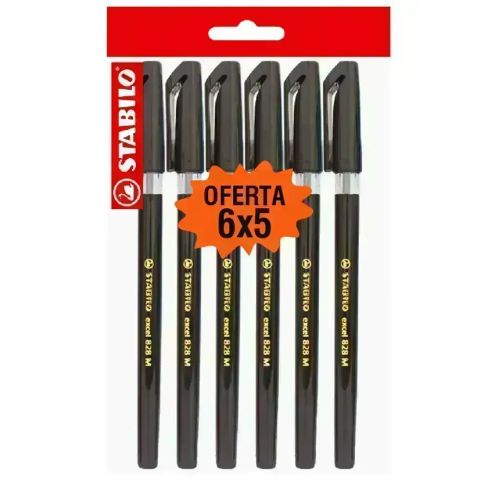 Bolígrafo, Excel 828, Punta Fina 0.38 mm, cuerpo opaco, Negro, Pack x 6 Unds.