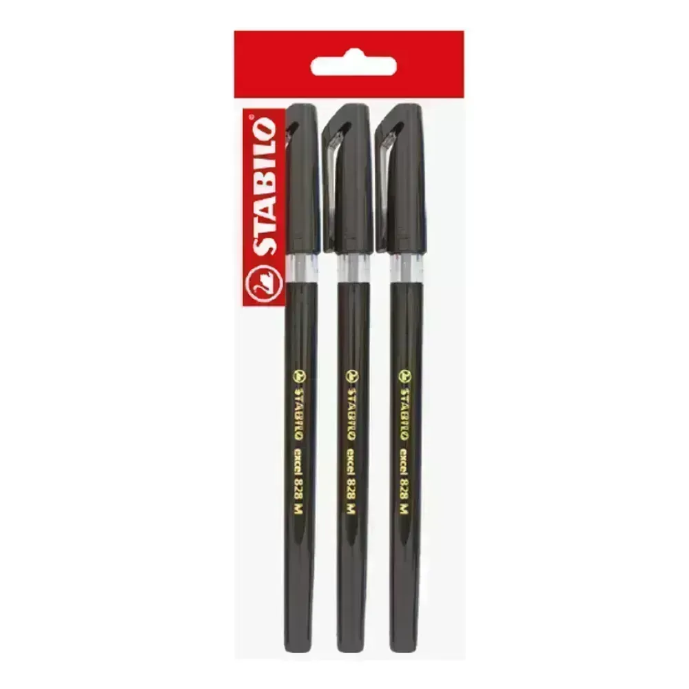 Bolígrafo, Excel 828, Punta Fina 0.38 mm, cuerpo opaco, Negro, Pack x 3 Unds.