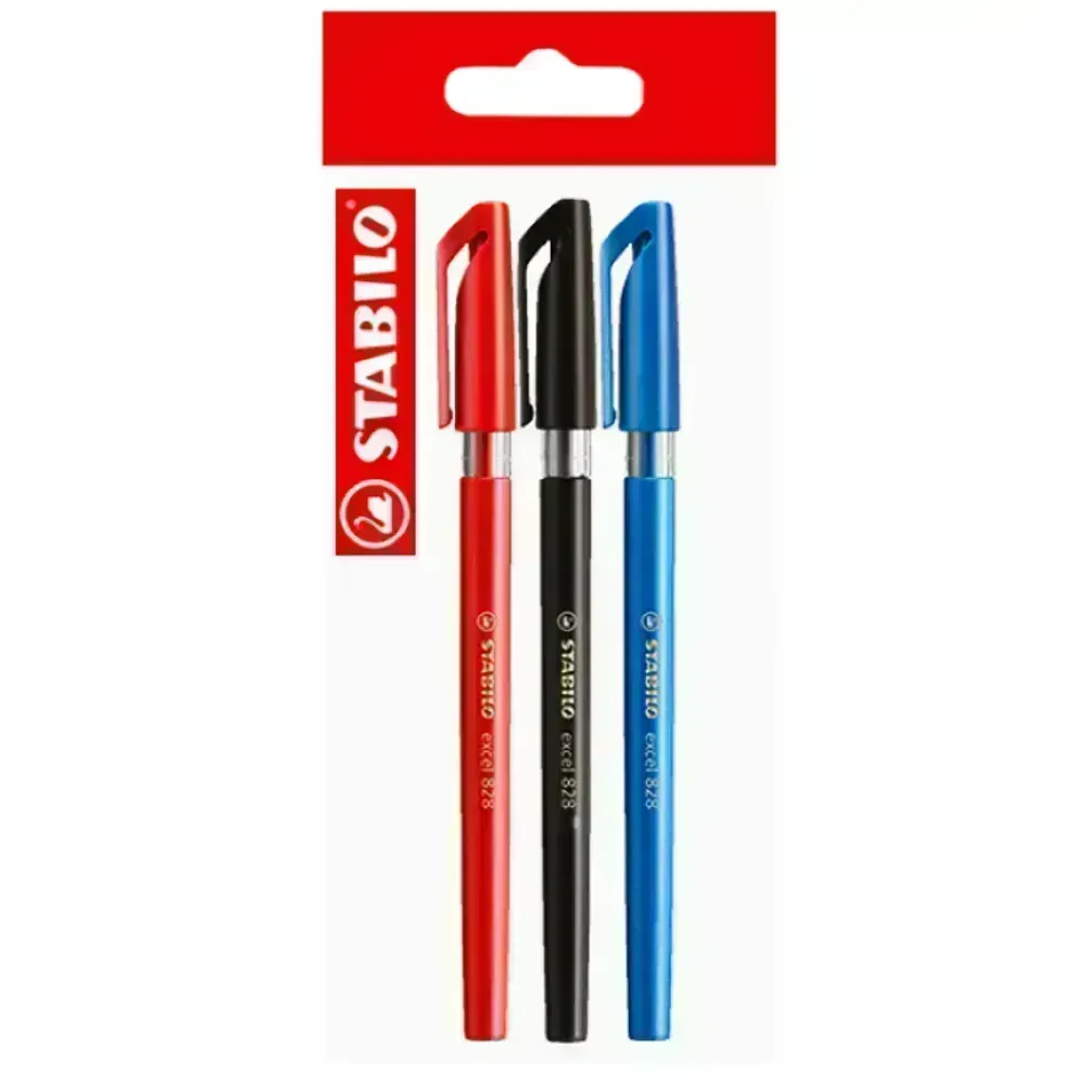 Bolígrafo, Excel 828, Punta Fina 0.38 mm, cuerpo opaco, Pack x 3 Unds., Azul, Negro, Rojo