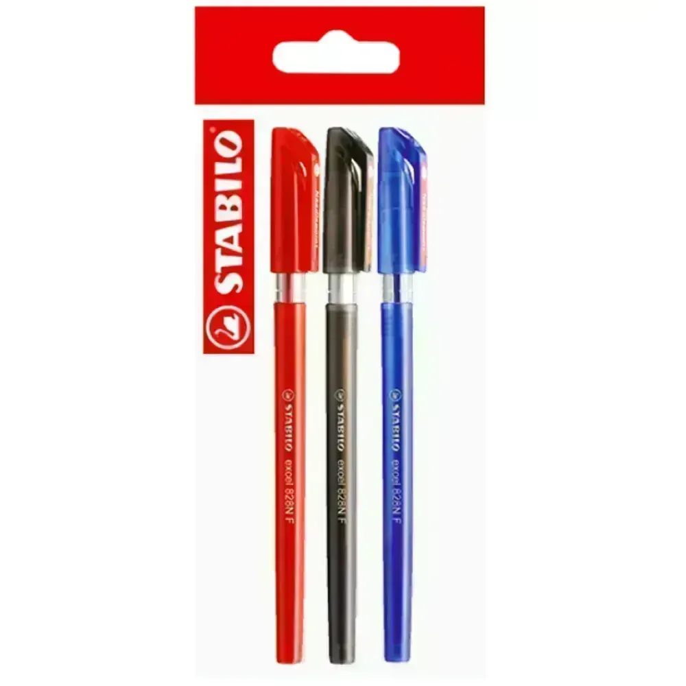 Bolígrafo, Excel 828NF, Punta Aguja 0.38 mm, cuerpo opaco, Pack x 3 Unds., Azul, Negro, Rojo