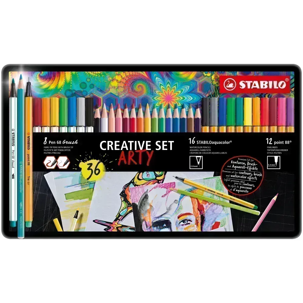 Creative Set ARTY Art, Aquacolor (16 pcs) + Point 88 (12 pcs) + Pen 68 Brush (8 pcs), Set x 36 Unds.