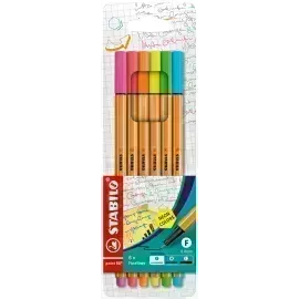 Micropunta/Felpa, Point 88, Punta Fina  0.4 mm, Estuche x 6 Unds. 6 Colores Neón Surtidos