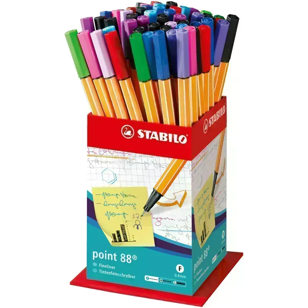 Micropunta/Felpa, Point 88, Punta Fina  0.4 mm, Exhibidor x 60 Unds, 12 Colores Surtidos