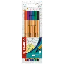 Micropunta/Felpa, Point 88, Punta Fina  0.4 mm, Estuche x 6 Unids. 6 Colores Básicos Surtidos