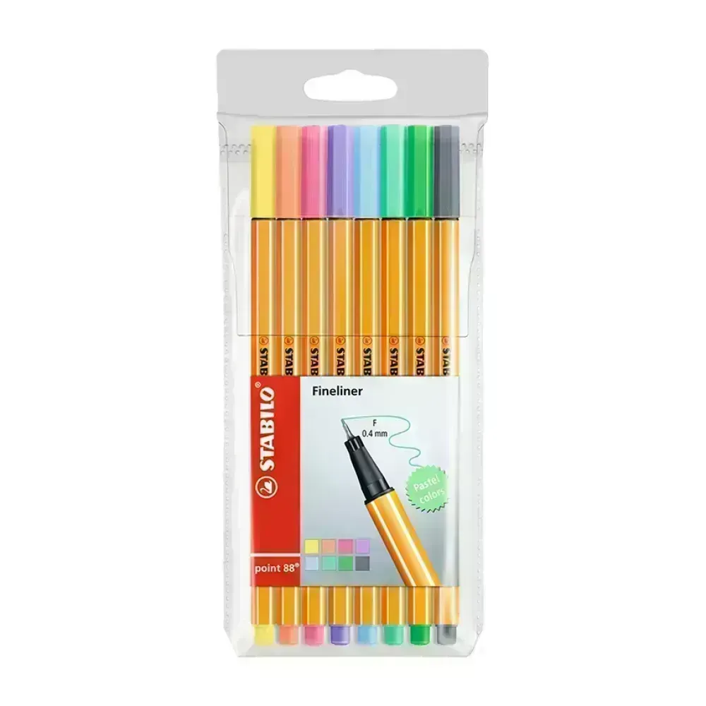 Micropunta/Felpa, Point 88, Punta Fina  0.4 mm, Estuche x 8 Unds. 8 Colores Pastel Surtidos