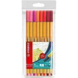 Micropunta/Felpa, Point 88, Punta Fina  0.4 mm, Estuche x 8 Unds. 8 Colores Rojo Surtidos