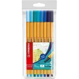 Micropunta/Felpa, Point 88, Punta Fina  0.4 mm, Estuche x 8 Unds. 8 Colores Azules Surtidos