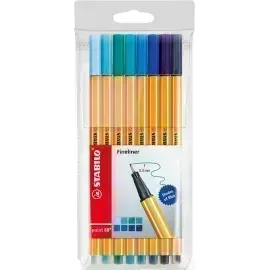 Micropunta/Felpa, Point 88, Punta Fina  0.4 mm, Estuche x 8 Unds. 8 Colores Azules Surtidos