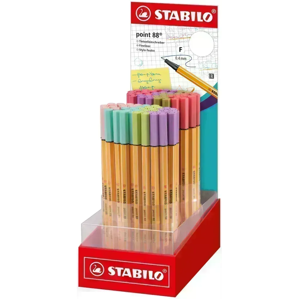 Micropunta/Felpa, Point 88, Punta Fina  0.4 mm, Exhibidor x 80 Unds, 8 Colores Pastel Surtidos