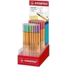 Micropunta/Felpa, Point 88, Punta Fina  0.4 mm, Exhibidor x 80 Unds, 8 Colores Pastel Surtidos