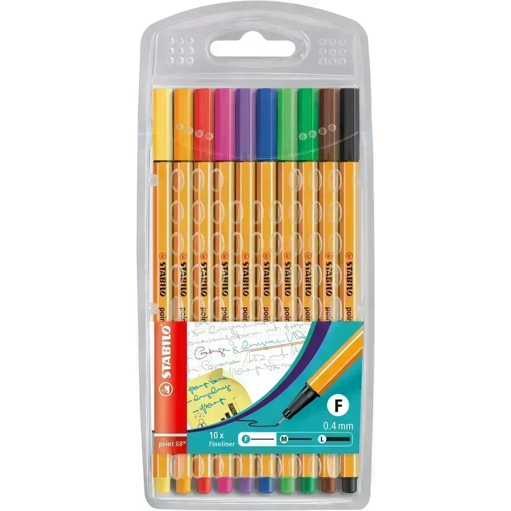 Micropunta/Felpa, Point 88, Punta Fina  0.4 mm, Estuche x 10 Unds. 10 Colores Básicos Surtidos