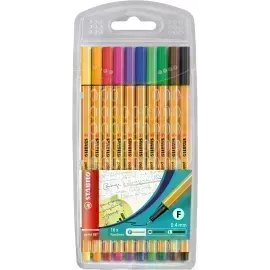 Micropunta/Felpa, Point 88, Punta Fina  0.4 mm, Estuche x 10 Unds. 10 Colores Básicos Surtidos