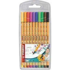 Micropunta/Felpa, Point 88, Punta Fina  0.4 mm, Estuche x 10 Unds. 10 Colores Básicos Surtidos